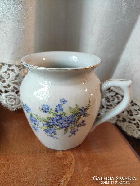 Gyönyörű kék apró virágos Drasche csupor, antik porcelán bögre