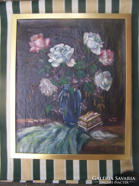 Porter Paula (1884-1944). Virágcsendélet porcelándobozzal- 1930-as évek
