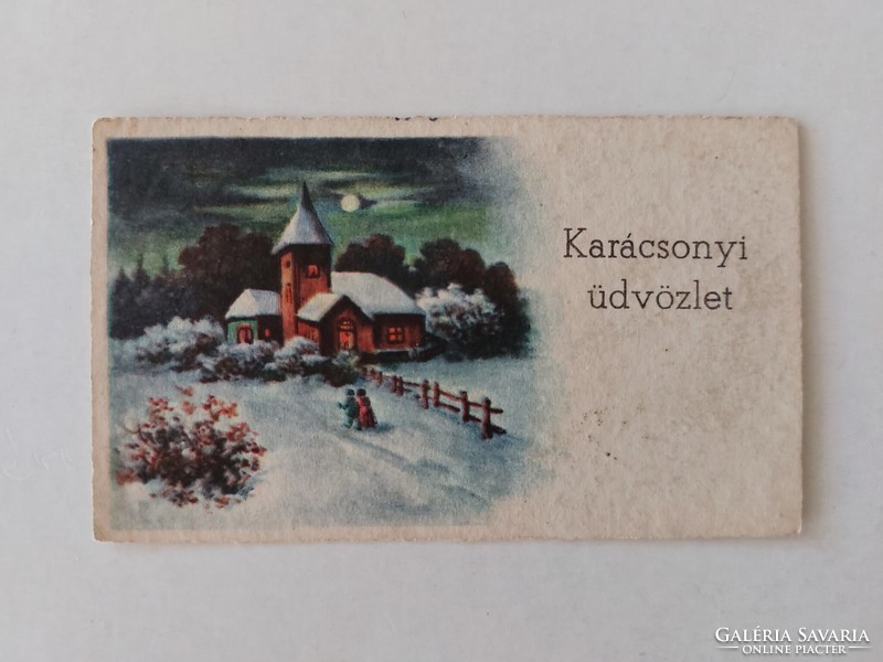 Régi mini képeslap 1943 karácsonyi üdvözlőkártya templom havas táj
