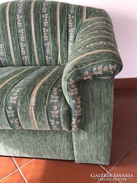 Green-gold striped sofa set 3-2-1, stable, in very good condition