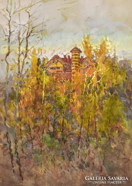 Baky albert (1868-1944): autumn landscape with mansion