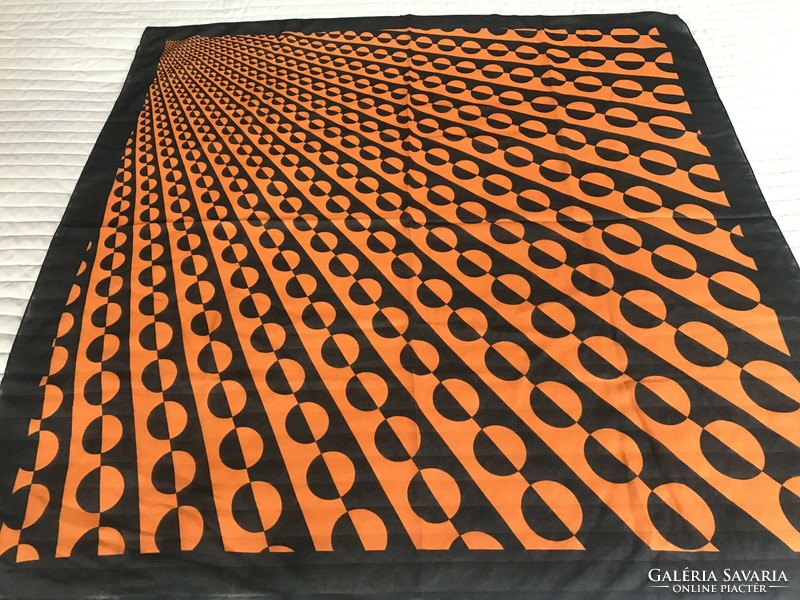 Abstract patterned scarf with orange and black pattern, 86 x 84 cm
