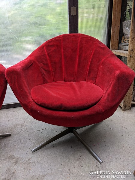 2 db vörös bársony retro forgó fotel