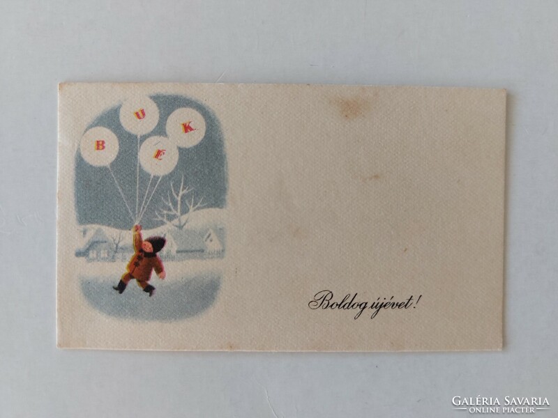 Régi mini képeslap újévi üdvözlőkártya havas táj