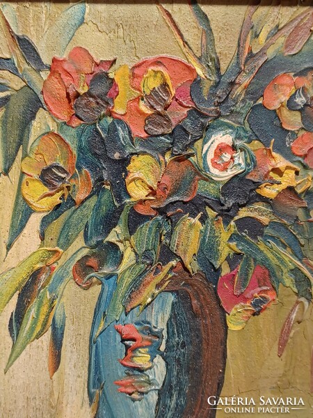 Small oil painting floral still life marked