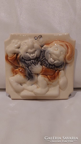 Cheerful gnomes, porcelain wall decoration