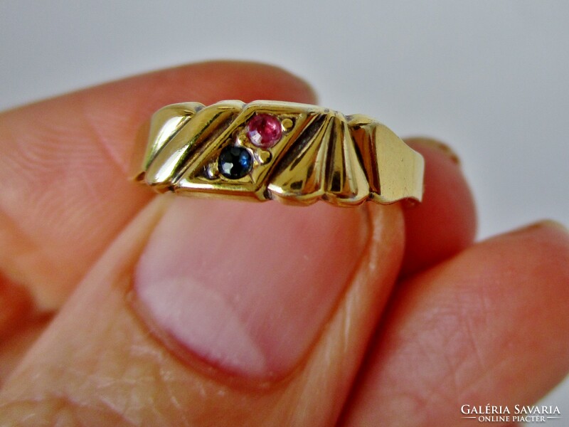 Special gold-plated silver ring with real ruby and sapphire stone