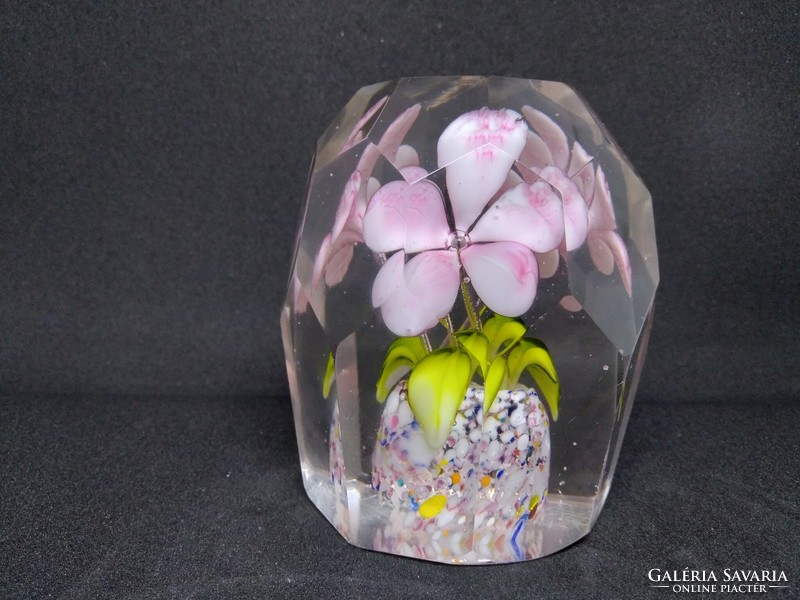 Glass paperweight - pink floral