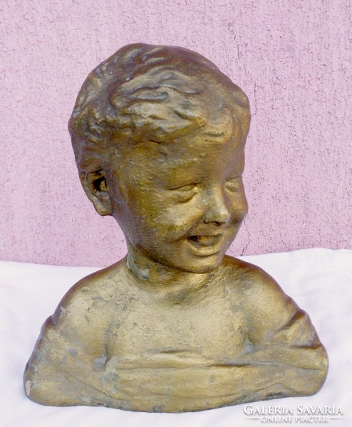 Nevető gyermek terrakotta mellszobor, egyedi antik műtárgy ritkaság