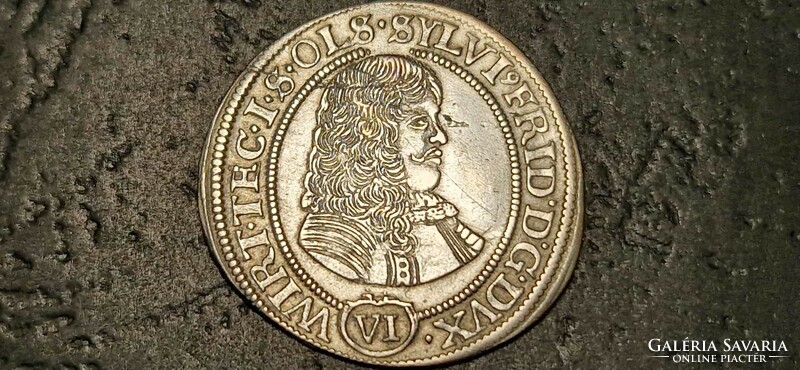 Württembergi Királyság - Oels II. Frigyes Silvius herceg, ﻿1674. Billon 6 Kreuzer