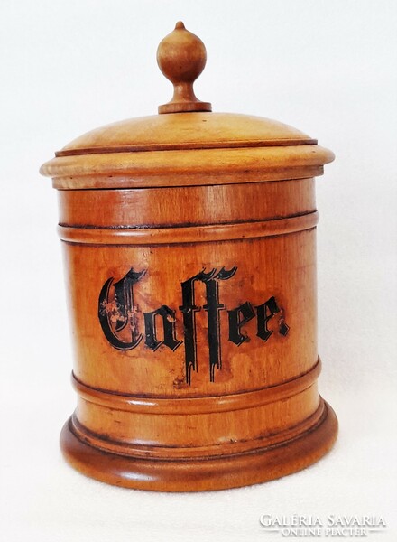 Antik esztergált fa kávétartó, kávé tároló