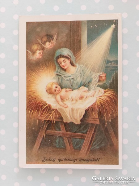 Régi karácsonyi képeslap betlehemi jelenet levelezőlap