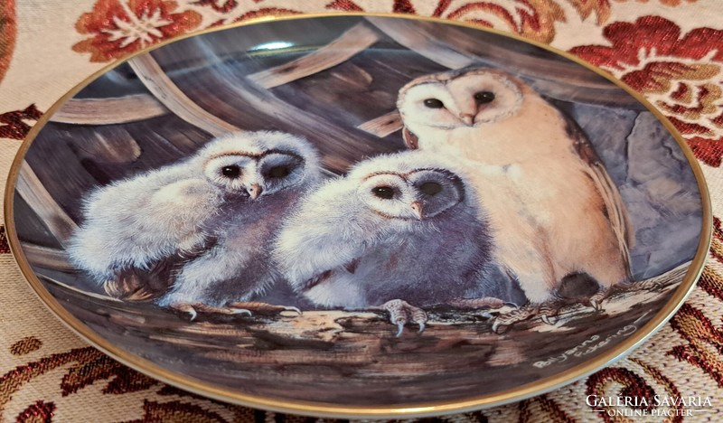 Macskabaglyos porcelán tányér, madaras falitányér (L4180)