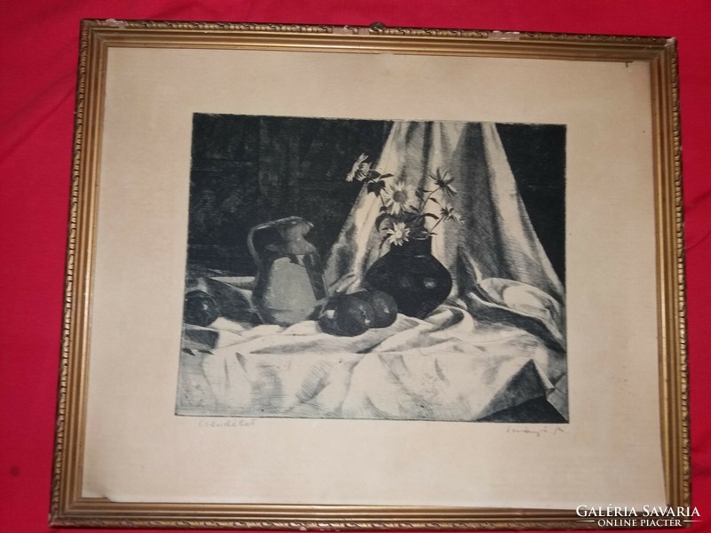 Nándor Surányi: still life glass in an etching frame according to the pictures