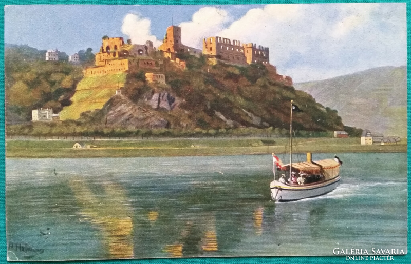 Antique Landscape Postcard, Rheinfels Castle, Germany, Art, Run