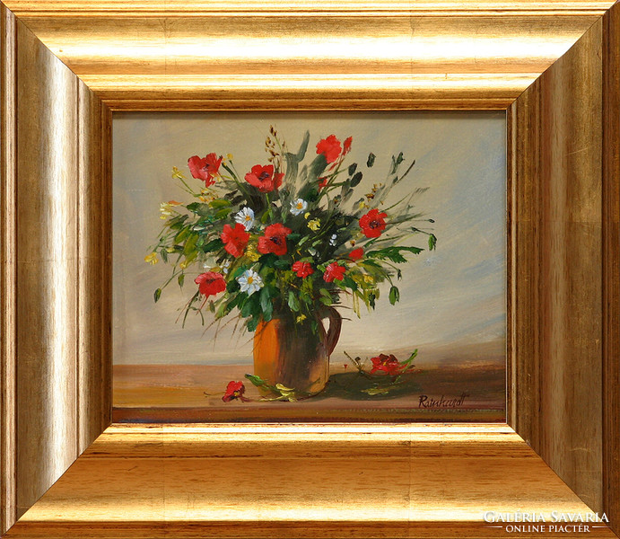 István Reinhardt: Summer flowers - framed 32x37 cm - artwork 20x25 cm - 2309/182