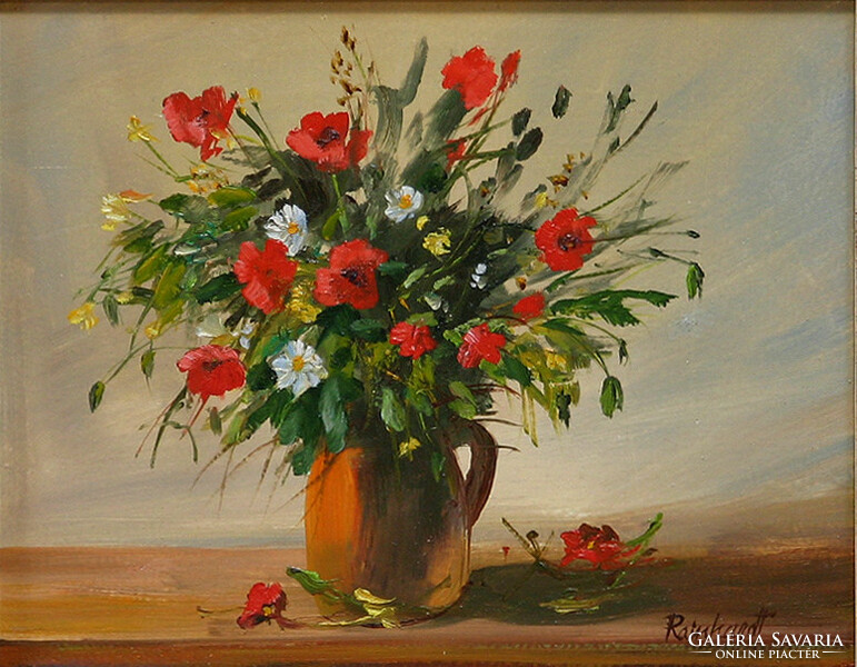 István Reinhardt: Summer flowers - framed 32x37 cm - artwork 20x25 cm - 2309/182