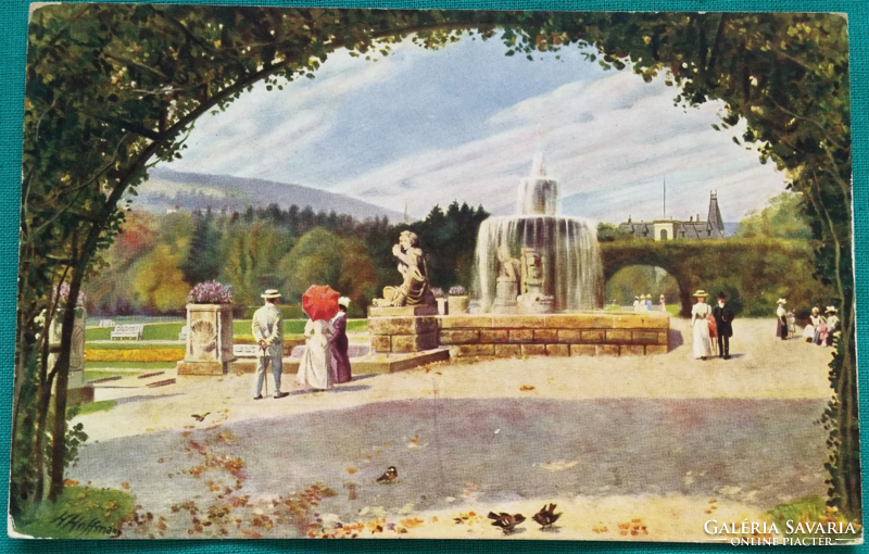 Antique romantic postcard, postmarked, Baden-Baden
