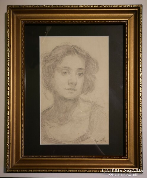 Egervári Potemkin Ágoston(1858-1930): Leánya portréja. Jelzett, hátulján autográf sorokkal.