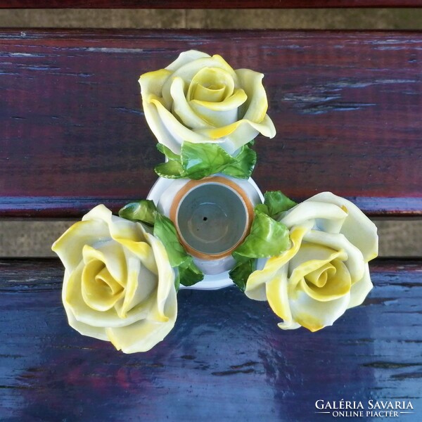 Yellow rose candle holder from Herend is slightly damaged
