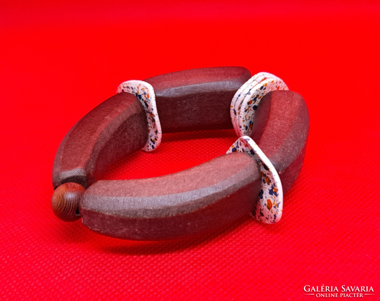 Retro wood + fire enamel bracelet