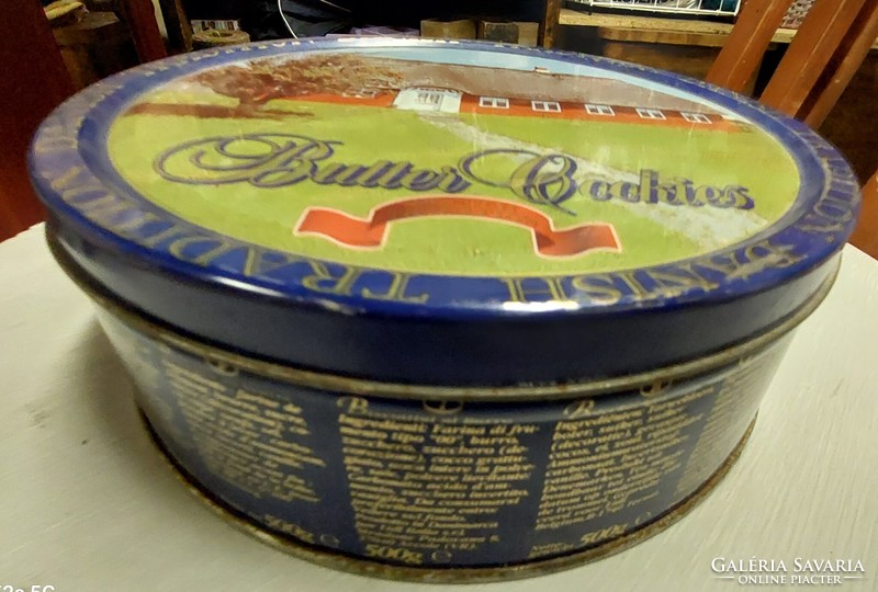 Vintage nagy fém kekszes konzervdoboz,dán vajas sütemény  Butter Cookies talán a 60-as 70-es évekből