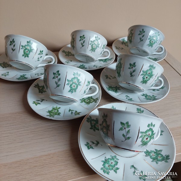 Ritka gyűjtői Kőbányai (Drasche) porcelán teás készlet ág 1950-es évekből