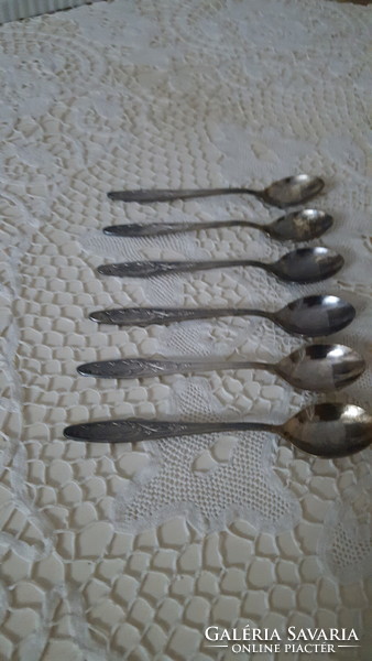 6 Marked, silver-plated Russian teaspoons
