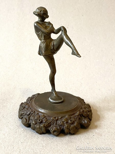 Dancing girl - art nouveau copper statue on a flower-decorated base 13.5 cm