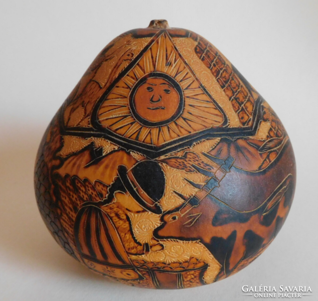 Peruvian scratched/painted pumpkin - work of folk artists