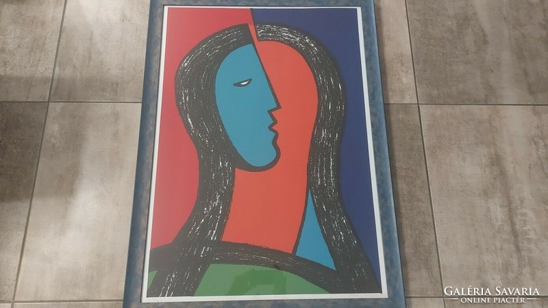 (K) János aknay's large screen print 78x106 cm painting angel with frame