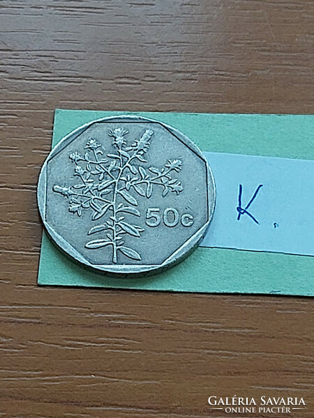 Malta 50 cents 1992 fleabane flower, coat of arms, copper-nickel #k