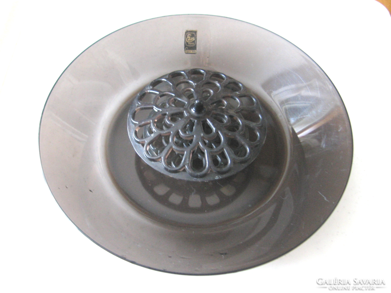 Retro Emsa füst színű műanyag ikebana tál, váza