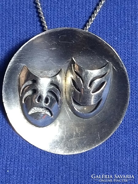 925 Sterling ezüst női kézzel készített Mexikói színházi maszk nyaklánc medál kitűző