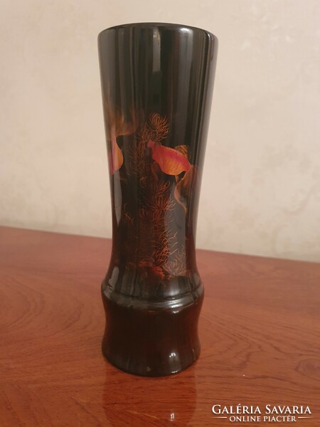 Painted wooden lacquer vase with fish motifs