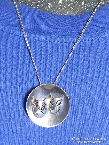 925 Sterling ezüst női kézzel készített Mexikói színházi maszk nyaklánc medál kitűző