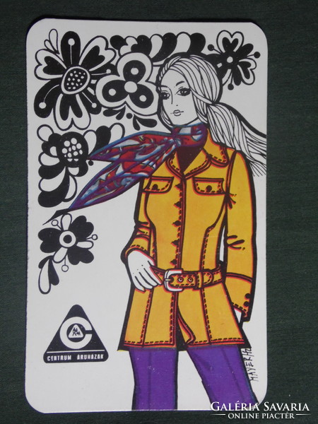 Kártyanaptár,Centrum Áruház, grafikai rajzos, női modell,1973