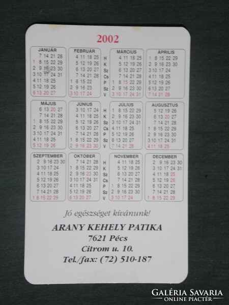 Card calendar, golden cup pharmacy pharmacy, Pécs, flower, 2002