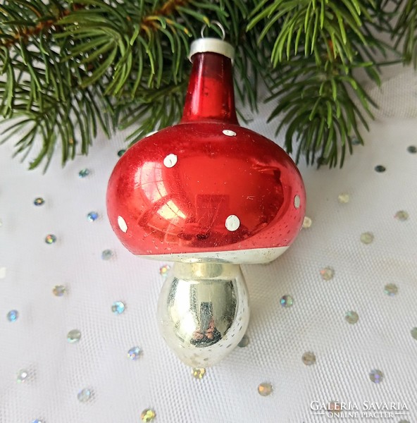 Régi üveg gomba karácsonyfa dísz 5x8.5cm