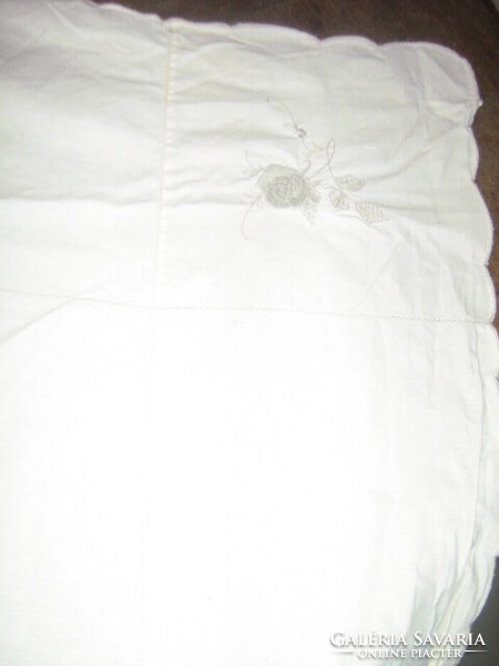 Beautiful gray rose machine embroidered tablecloth