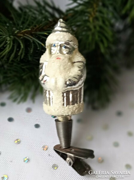 Old glass Santa Christmas tree ornament with tweezers 9cm