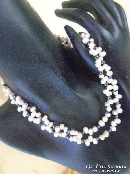 Beautiful real pearl hematite necklace 70 cm long, can be worn in two rows, unused