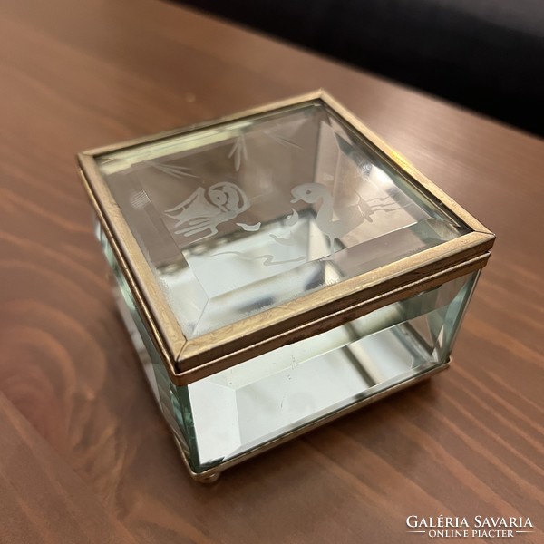 Ritka, olasz vintage üveg ékszertartó doboz (Pietro Chiesa)