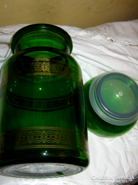 Vintage Belgian large apothecary bottle with green gilt stripe