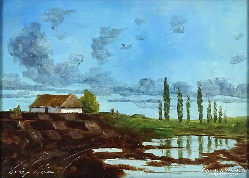 1P204 XX. századi festő : Alföldi táj házzal