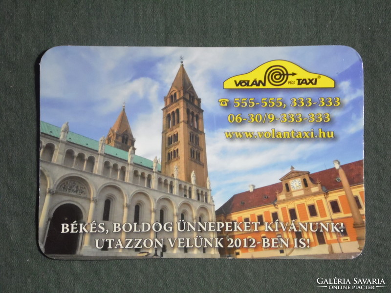 Card calendar, steering wheel taxi, Pécs, cathedral skyline detail, 2012