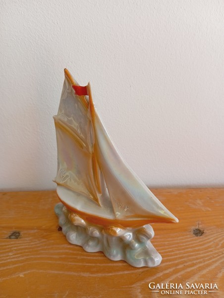 Retro porcelain boat, sailboat.