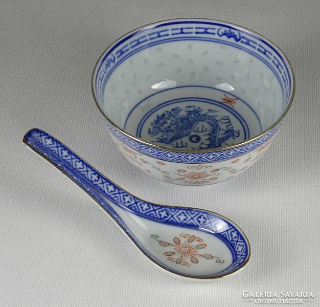 1P192 Kék-fehér sárkány mintás kínai porcelán étkészlet