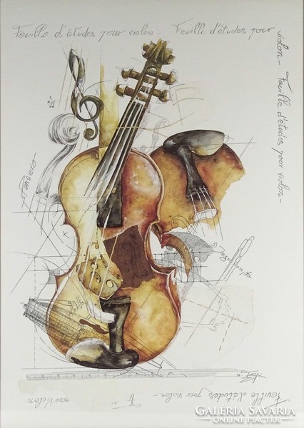 1P146 Feuille d'études Pour Violin keretezett hegedű nyomat 1992