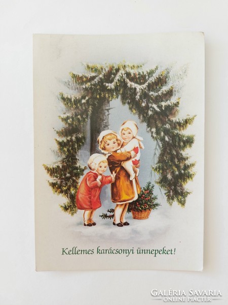 Old Christmas card postcard for children